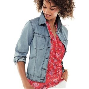 CAbi Locomotive Blue White Striped Stretch Denim Jean Jacket